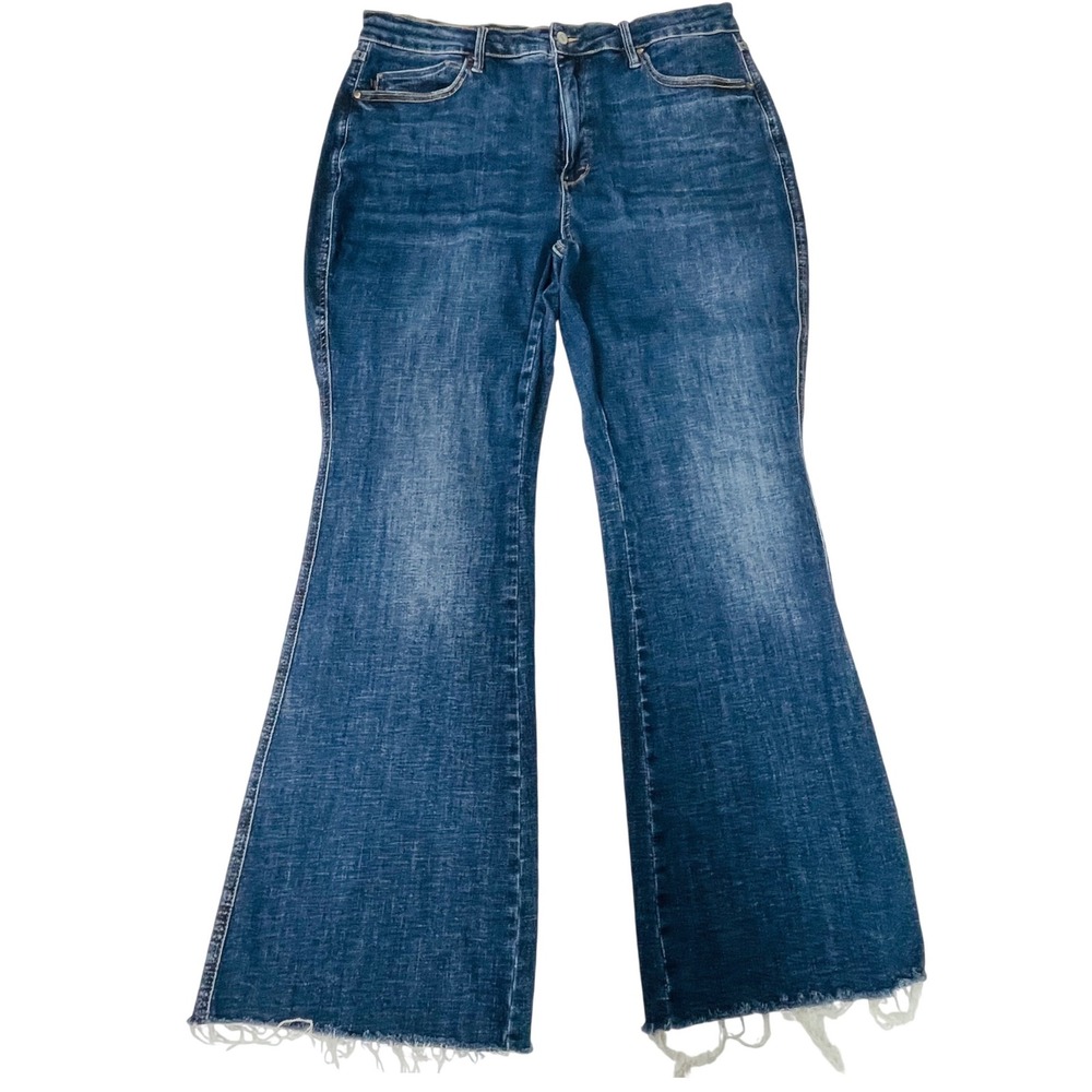 Judy Blue Hi Rise Chic Flare Jeans Raw Hem 20W Tummy Control Shield Back Pocket